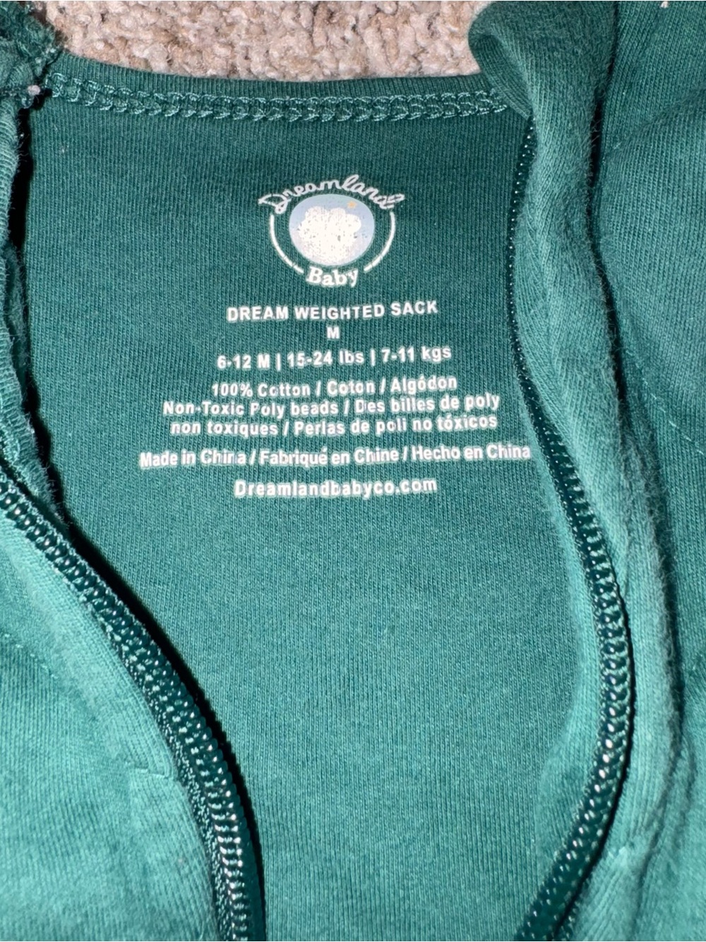 Dreamland Baby 6-12m Weighted Sleep Sack - Forest Green - 1.0 TOG - Picture 7 of 9